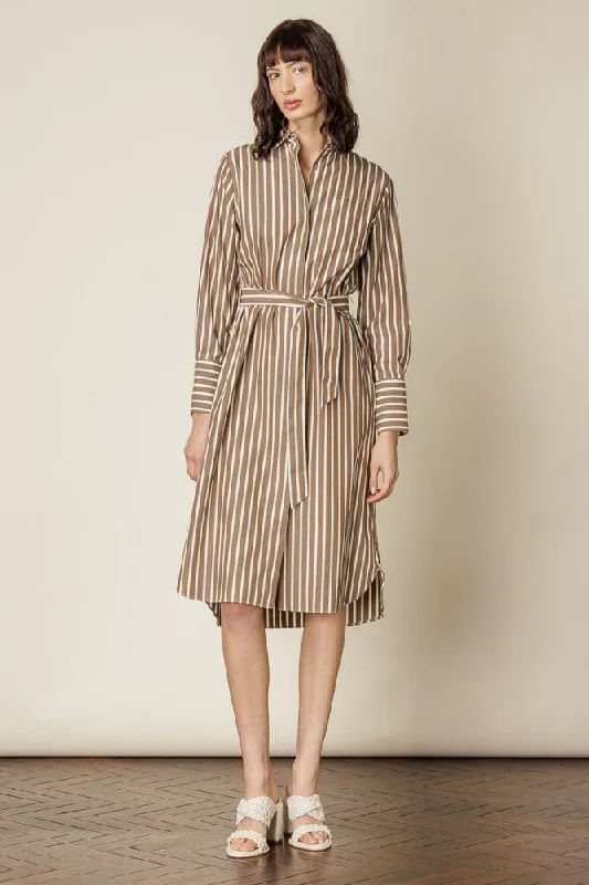 The Hampton Shirt Dress - Camel Stripe