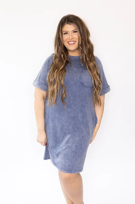 Curvy Easy Going T-Shirt Dress - Denim Blue