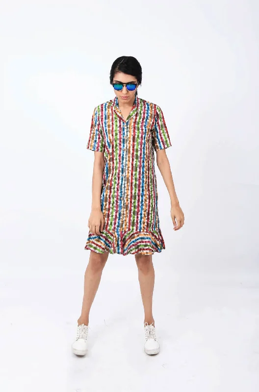 Dabu Colourful Striped Shirt Dress