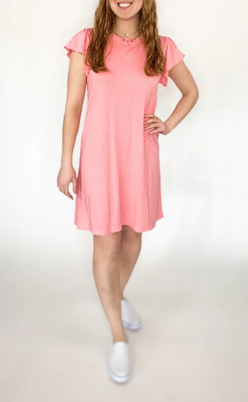 Dena Cotton Flutter Sleeve T-Shirt Dress- Pink *FINAL SALE*