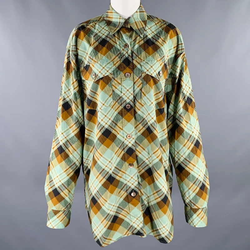 DRIES VAN NOTEN Size S Green Brown Cotton Plaid Shirt Dress