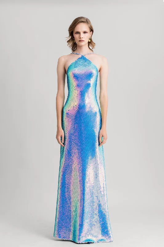 Halter-neck slim fit sequined dress