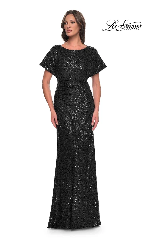 La Femme Short-Sleeve Sequin Formal Dress 30885