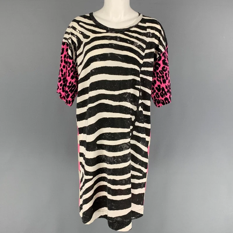 MARC JACOBS Size XS White Black Pink Jersey Animal Print T-Shirt Dress