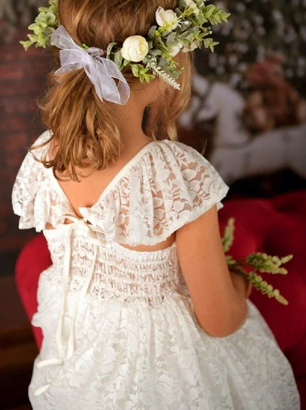 Paisley All Lace Flower Girl Dress in White