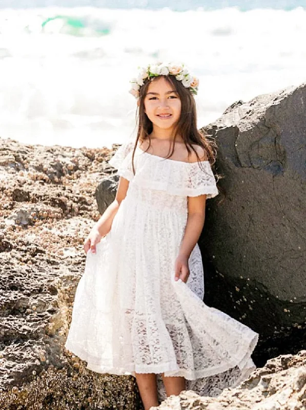 Paisley All Lace Flower Girl Dress in White Off-Shoulder