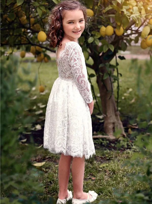 Paisley All Lace Flower Girl Dress in White