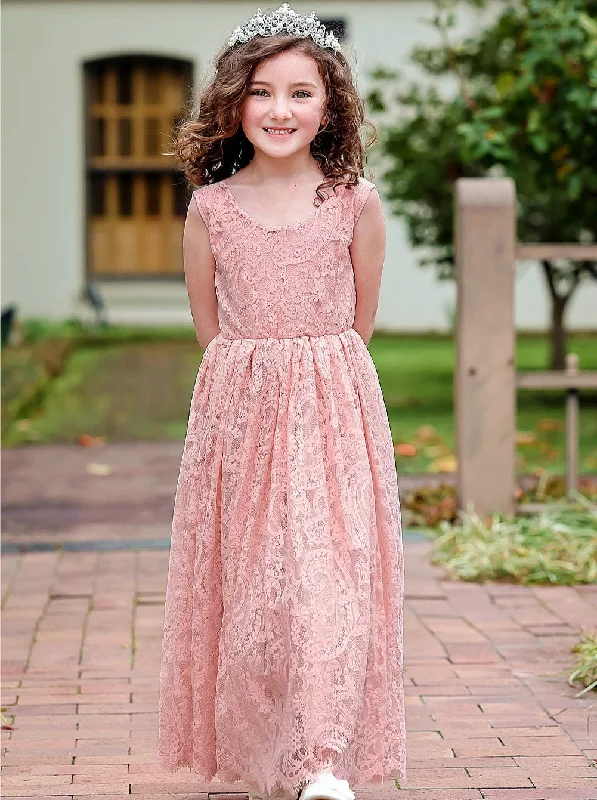 Paisley All Lace Flower Girl Dress in Dusty Pink