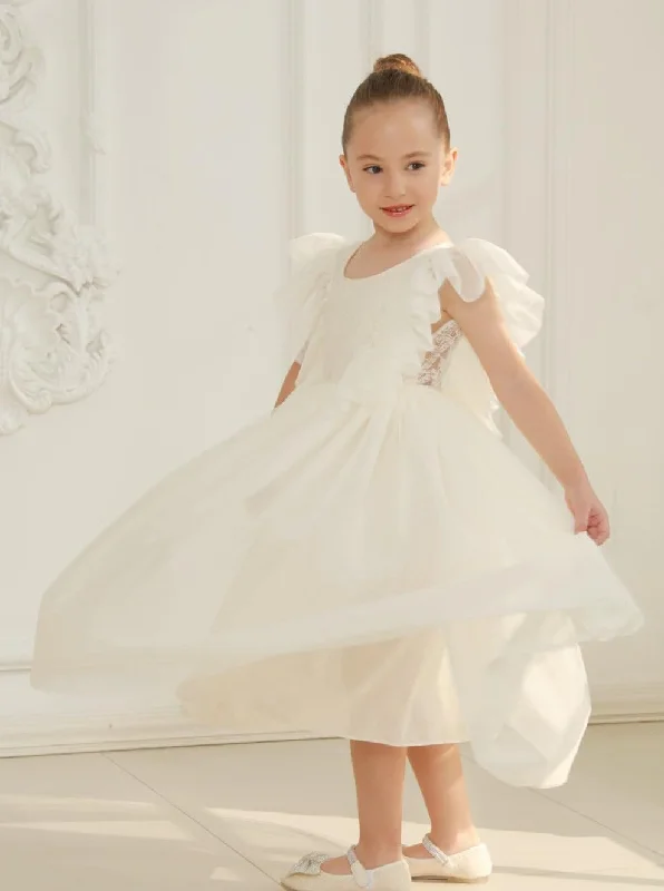 Paisley Lace Flower Girl Dress in Ivory