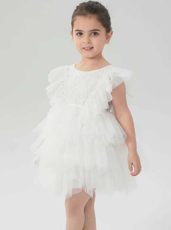 Paisley Lace Flower Girl Dress in White