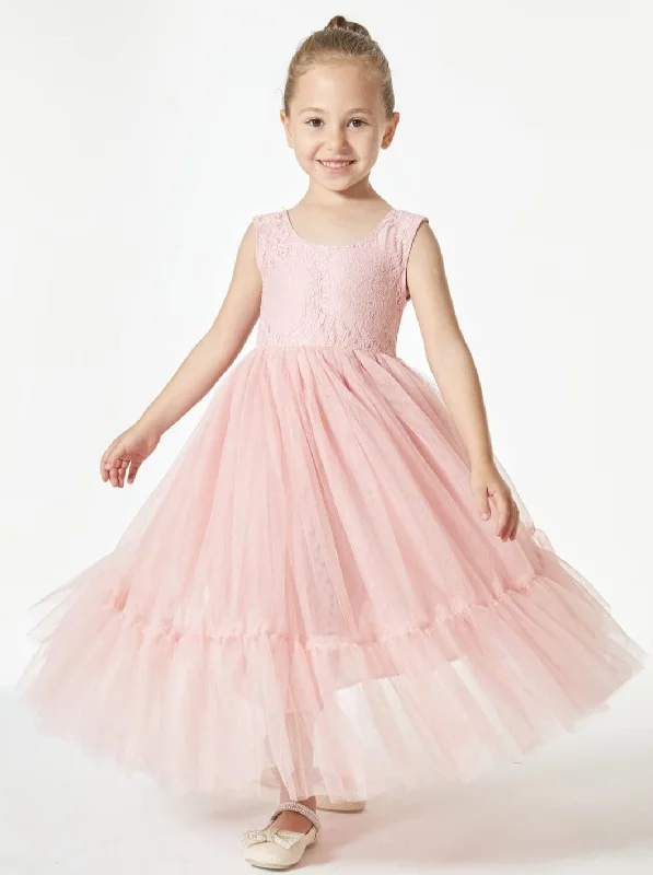 Paisley Lace Flower Girl Dress in Dusty Pink