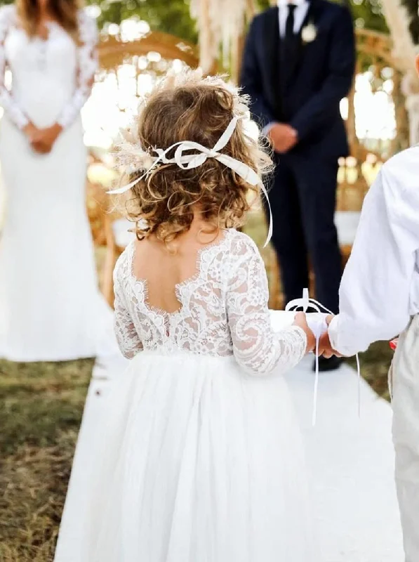 Paisley Lace Flower Girl Dress in White