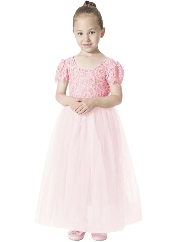 Paisley Lace Flower Girl Dress in Pink two tone