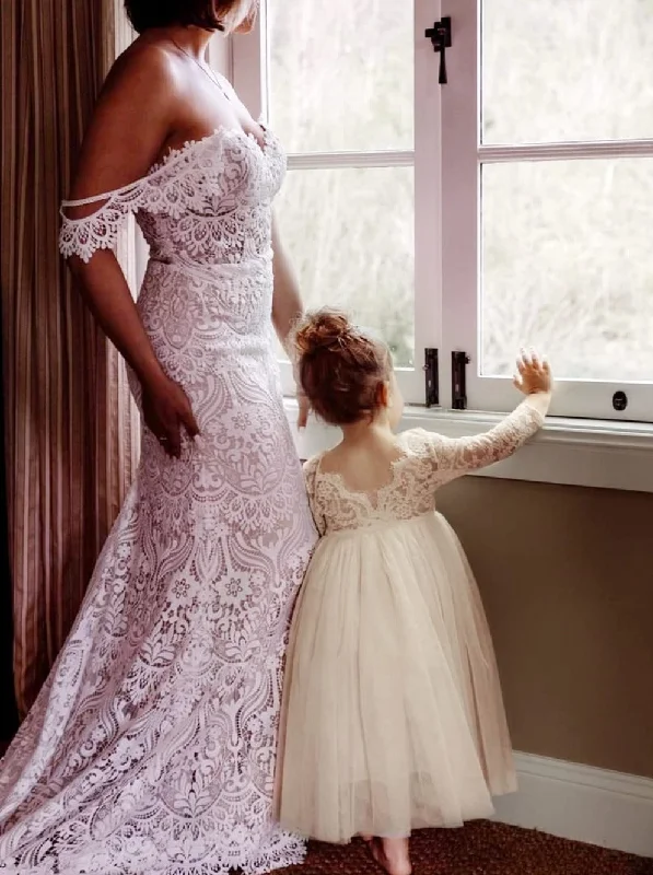 Paisley Lace Flower Girl Dress in Ivory