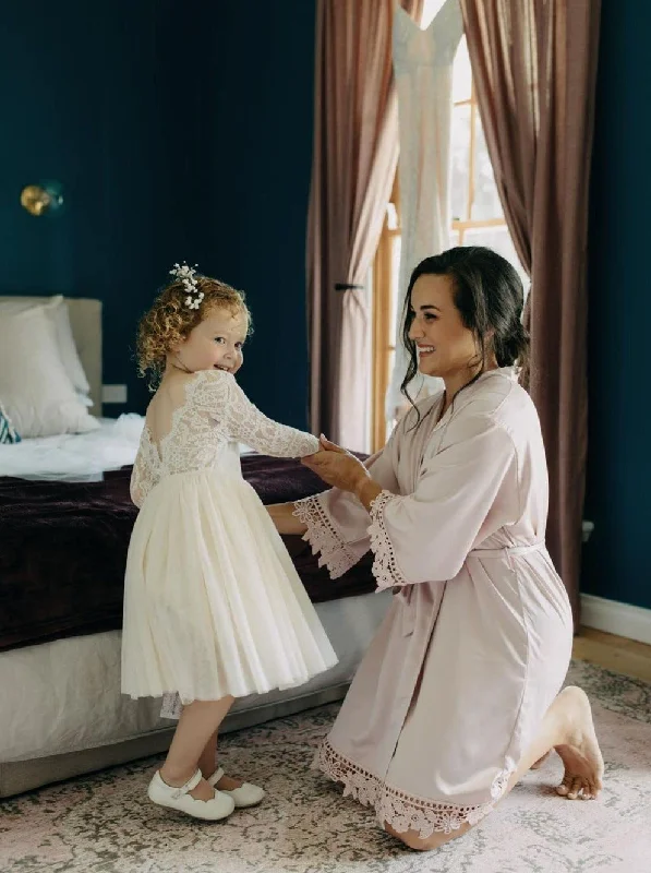 Paisley Lace Flower Girl Dress in Ivory