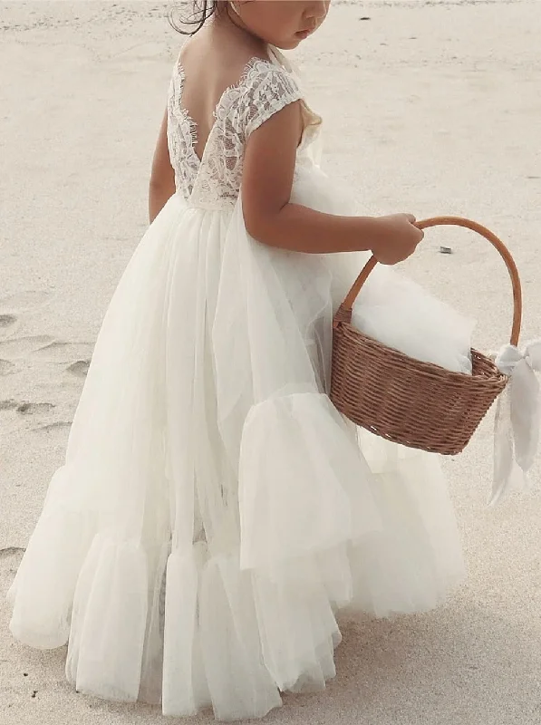 Paisley Lace Flower Girl Dress in White