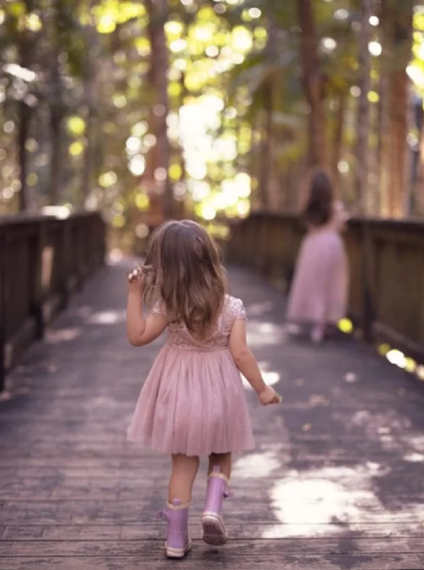 Paisley Lace Flower Girl Dress in Dusty Pink