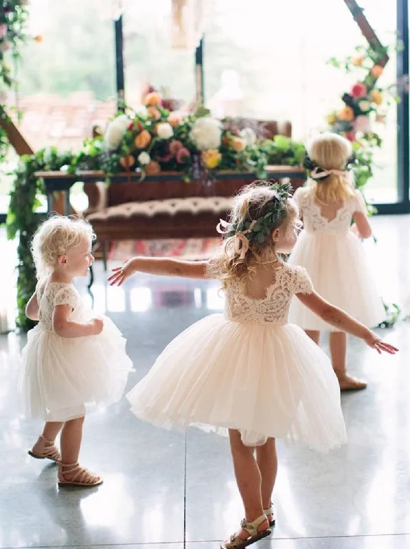 Paisley Lace Flower Girl Dress in Ivory