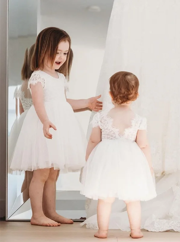 Paisley Lace Flower Girl Dress in White