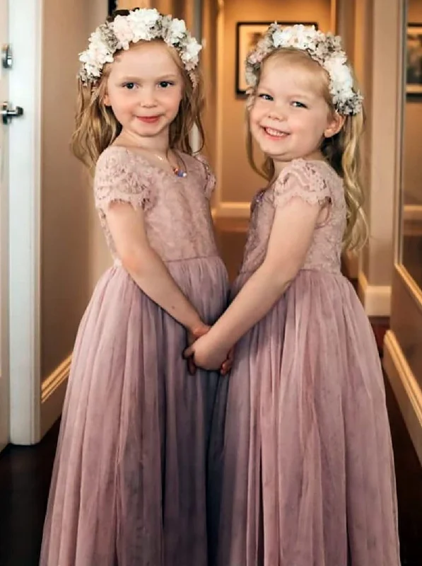 Paisley Lace Flower Girl Dress in Dusty Pink