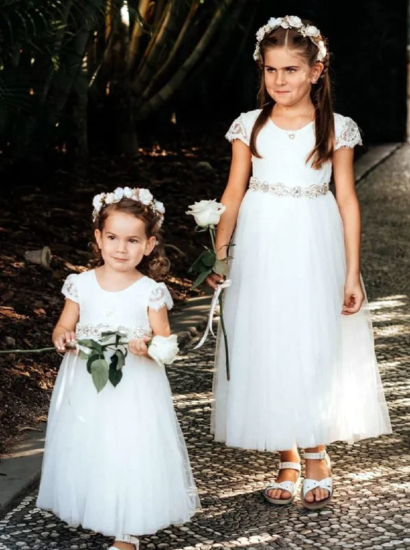 Paisley Lace Flower Girl Dress in White