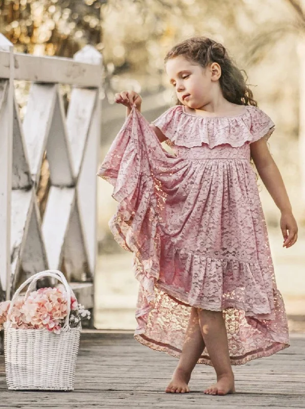 Paisley All Lace Flower Girl Dress in Dusty Pink Off-Shoulder