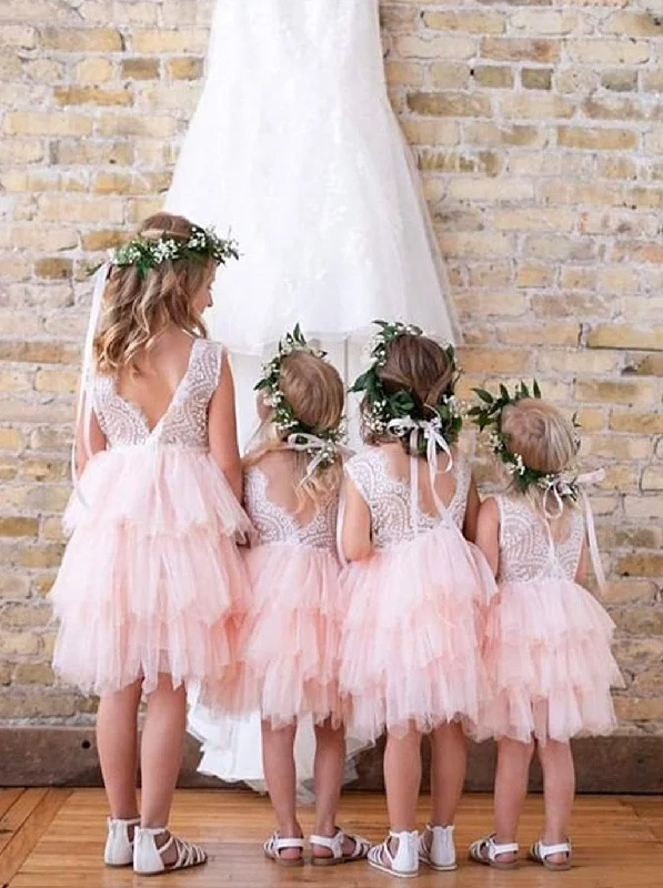 Peony Lace Flower Girl Dress in Pink (tiered)