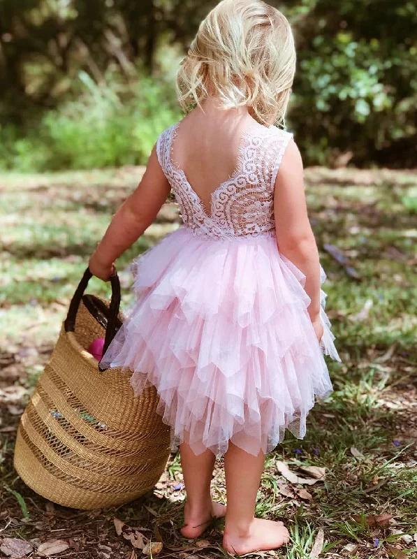 Peony Lace Flower Girl Dress in All Pink (tiered)