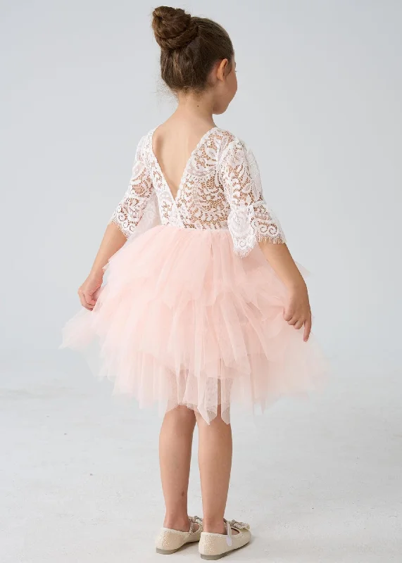 Peony Lace Flower Girl Dress in Pink Bell (tiered)