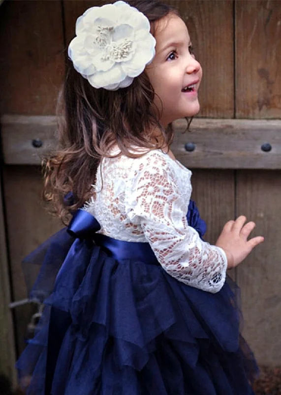 Peony Lace Flower Girl Dress in Navy (tiered)