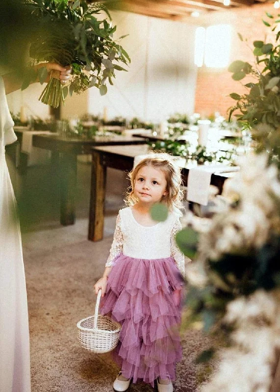 Peony Lace Flower Girl Dress in Mauve (tiered)