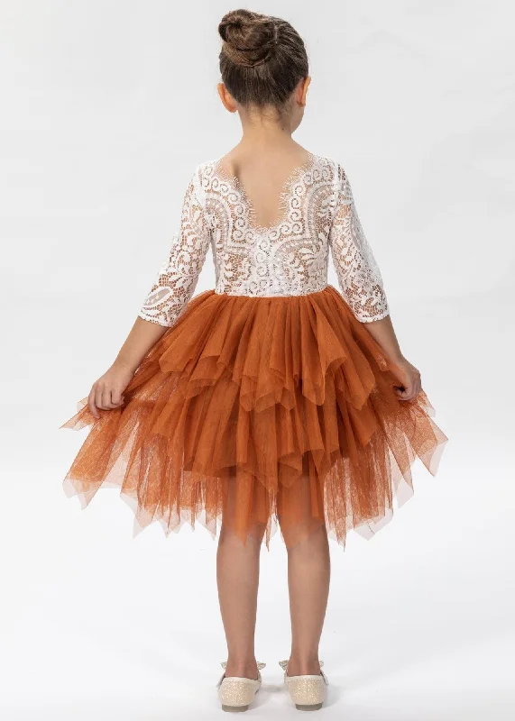 Peony Lace Flower Girl Dress in Burnt Orange (tiered)