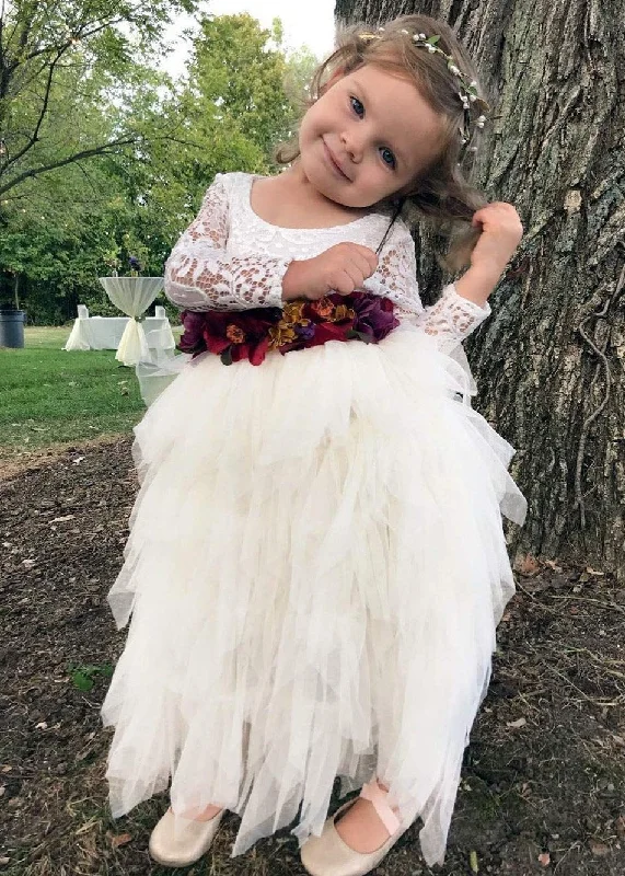 Peony Lace Flower Girl Dress in Ivory (tiered)