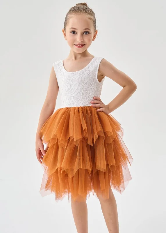 Peony Lace Flower Girl Dress in Burnt Orange (tiered)