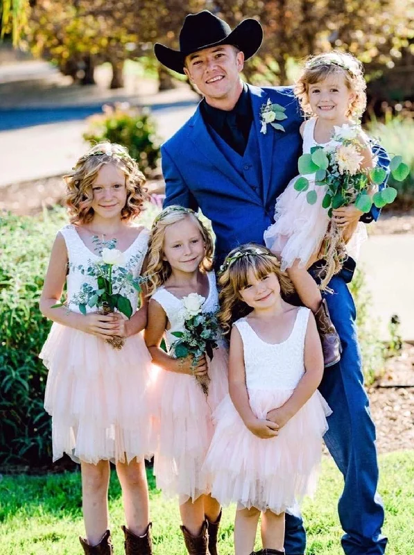 Peony Lace Flower Girl Dress in Pink (tiered)