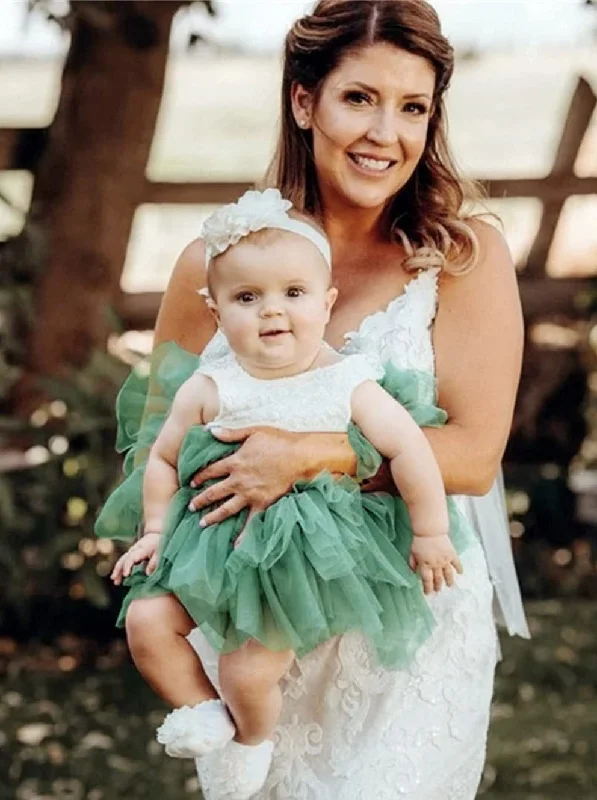 Peony Lace Flower Girl Dress in Sage (tiered)