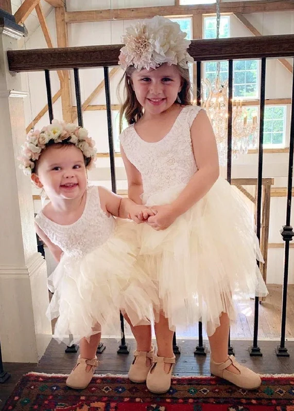 Peony Lace Flower Girl Dress in Ivory (tiered)