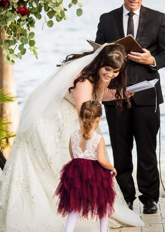 Peony Lace Flower Girl Dress in Burgundy (tiered)