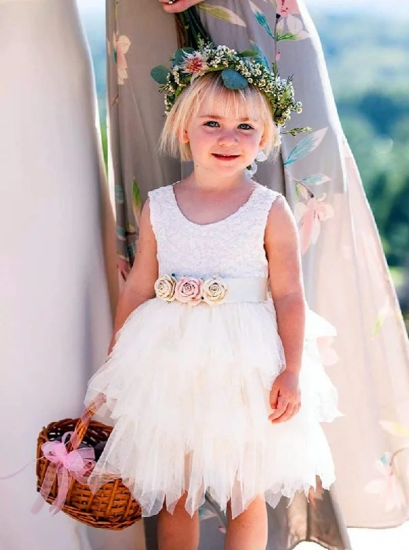 Peony Lace Flower Girl Dress in Ivory (tiered)