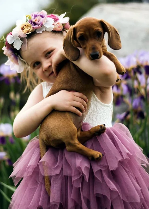 Peony Lace Flower Girl Dress in Mauve (tiered)