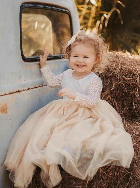 Peony Lace Flower Girl Dress in Champagne