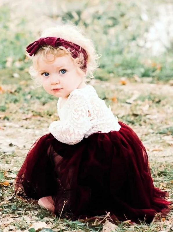 Peony Lace Flower Girl Dress in Burgundy