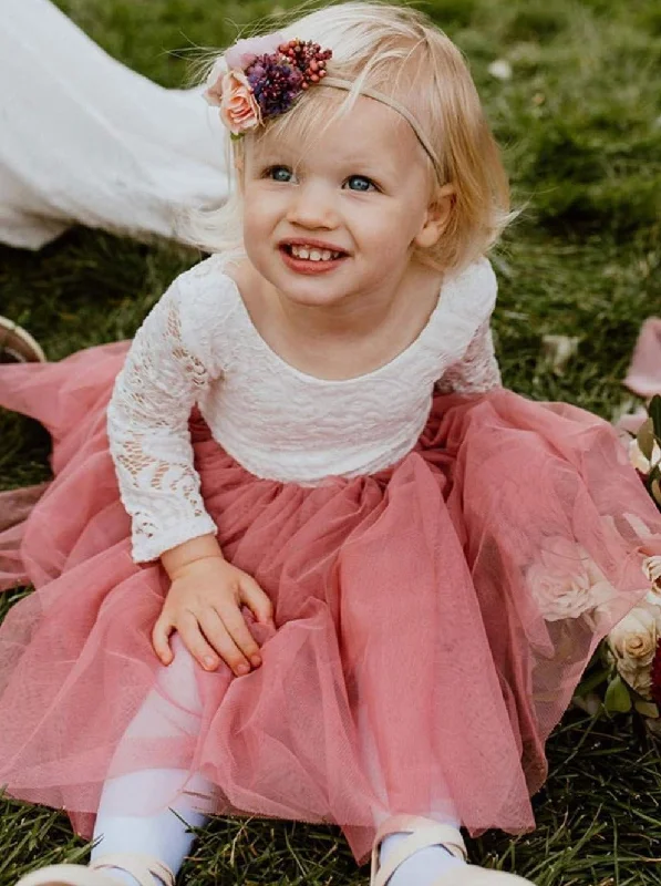 Peony Lace Flower Girl Dress in Dusty Pink