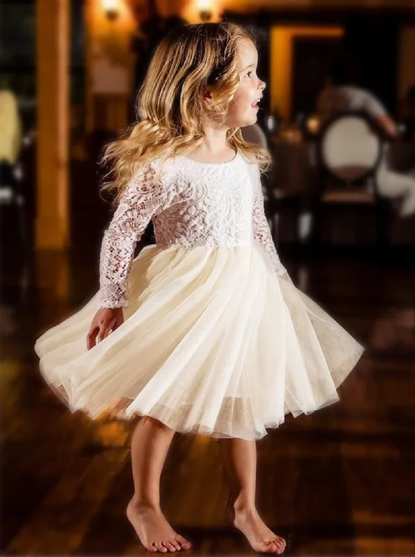 Peony Lace Flower Girl Dress in Ivory