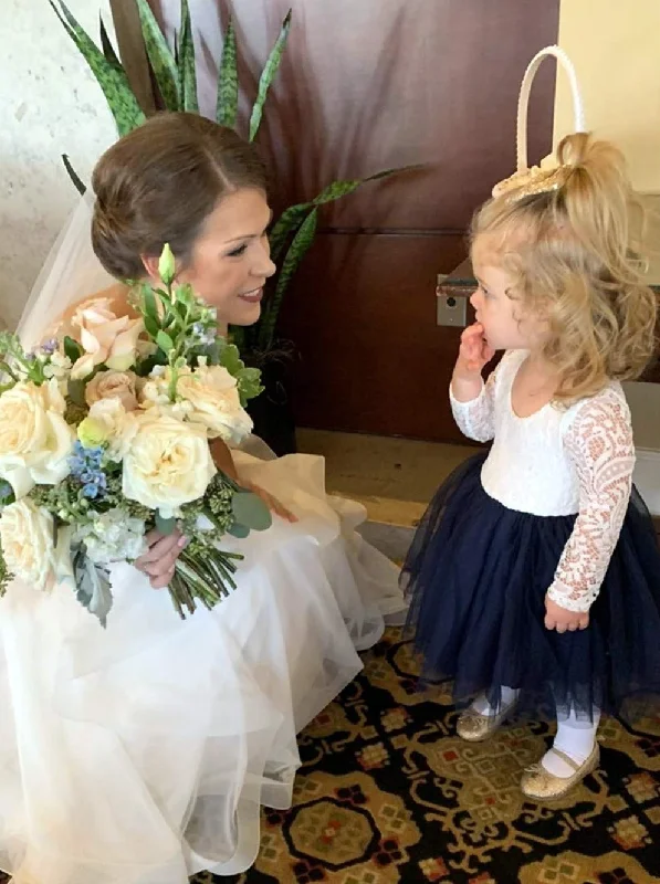 Peony Lace Flower Girl Dress in Navy