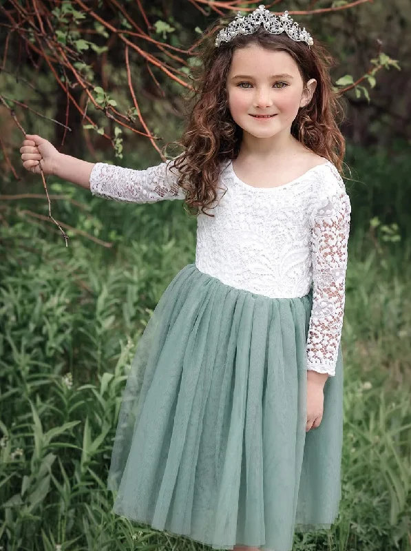 Peony Lace Flower Girl Dress in Sage