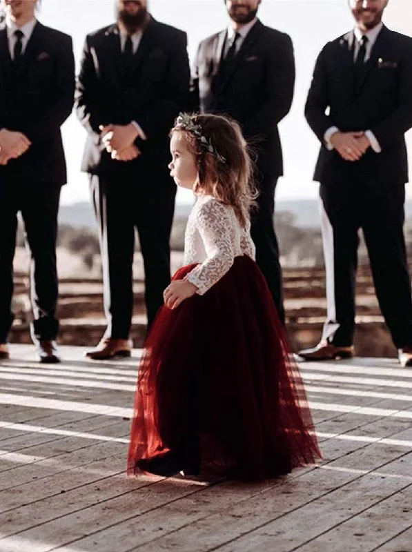 Peony Lace Flower Girl Dress in Burgundy