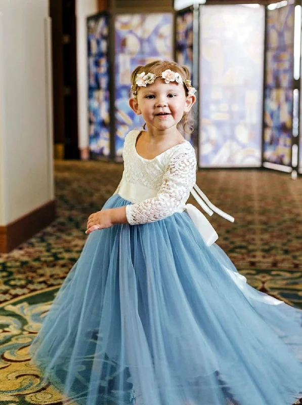 Peony Lace Flower Girl Dress in Dusty Blue