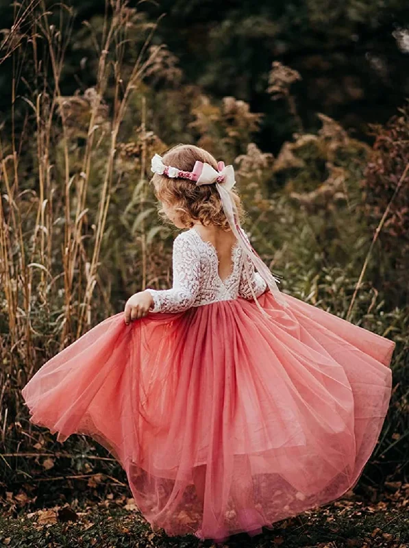 Peony Lace Flower Girl Dress in Dusty Pink