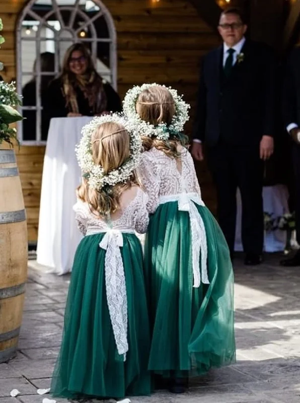 Peony Lace Flower Girl Dress in Green